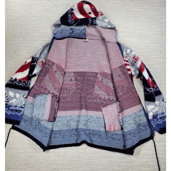 Artesanías Tuntaquimba Ecuador Wool Lighthouse Sweater Hoodie Nautical Knit L - Picture 13 of 16